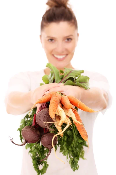 Mujer con verduras crudas — Foto de Stock