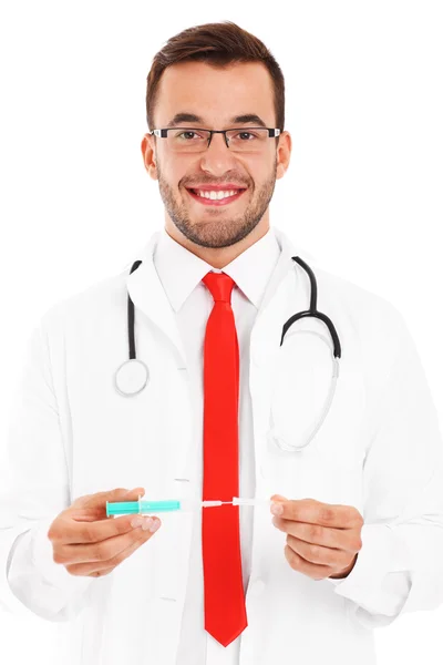 Médico segurando seringa — Fotografia de Stock