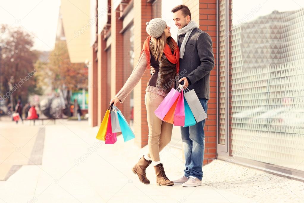 Young couple shopping in the city