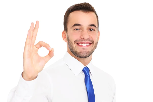 Empresário feliz mostrando sinal OK — Fotografia de Stock