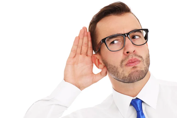 Happy businessman listening — Stock Photo, Image