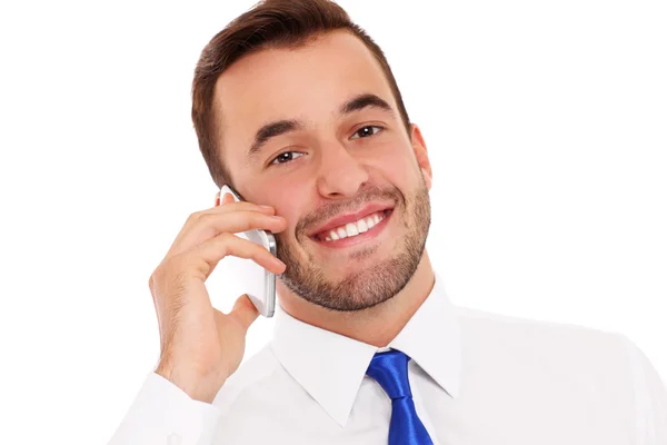 Szczęśliwy biznesmen rozmawiający przez telefon — Zdjęcie stockowe