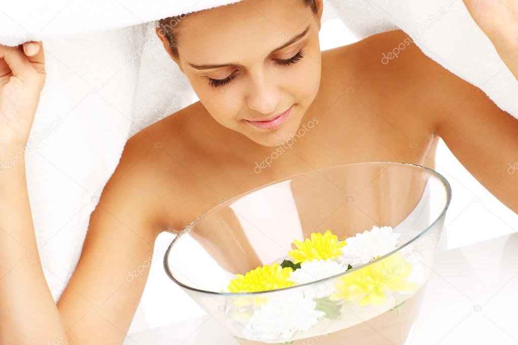 Facial treatment in home spa