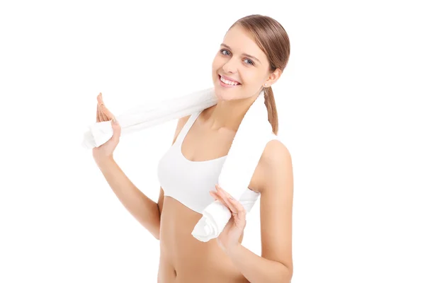 Fit woman with towel — Stock Photo, Image