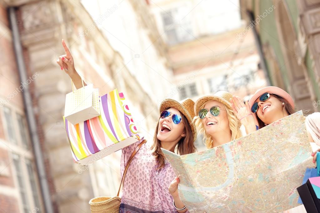 Group of girl friends sightseeing