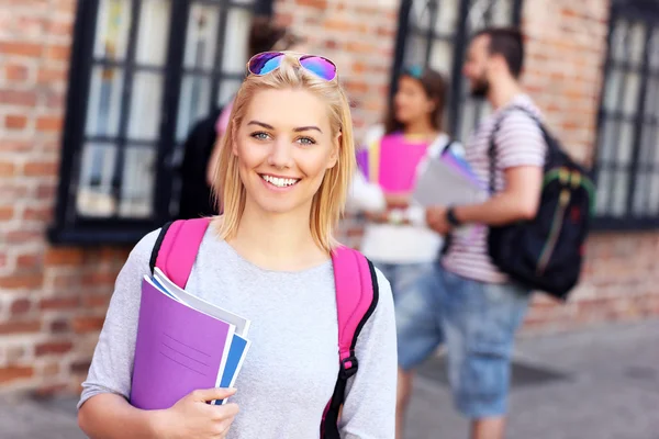 Groep gelukkige studenten studeren — Stockfoto