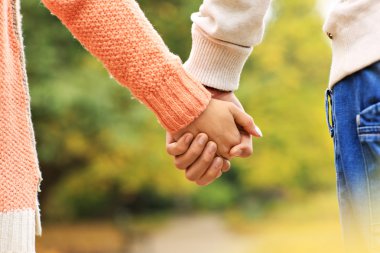 Couple holding hands in the park clipart