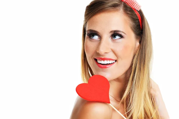 Sexy Valentine kvinna med ett hjärta — Stockfoto