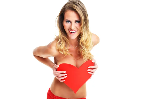 Sexy Valentine mulher segurando um coração — Fotografia de Stock