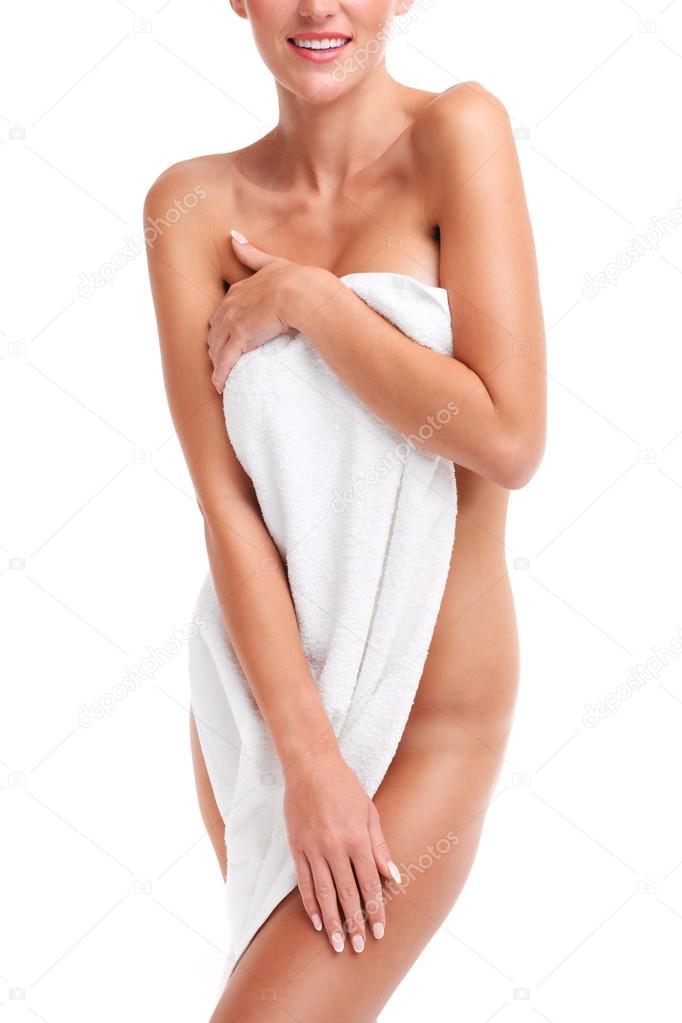 naked in a towel Nice tits and long black hair