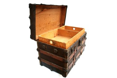 Buharlı sandık. Antika bir Buharlı Sandık. Beyazda izole edilmiş. Mesaj için yer var. Buharlı sandıklar yıllardır ülkeyi ya da dünyayı dolaşırken giysi ve eşyaları korumak ve taşımak için kullanılıyor.. 