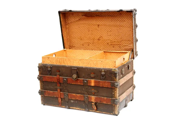 Dampferkoffer Einen Antiken Kofferraum Eines Dampfers Isoliert Auf Weiß Raum — Stockfoto