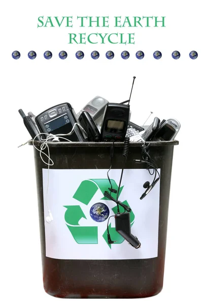 Recycle Bin Filled Old Waste Recycling Out Dated Computers Cell — Stock Photo, Image