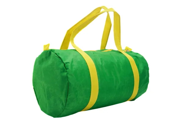 白に隔離された緑と黄色のダッフルバッグ — ストック写真
