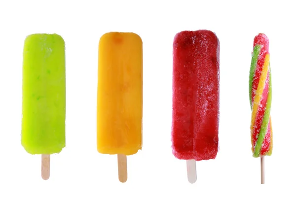 Cuatro Deliciosas Paletas Congeladas Aisladas Blanco — Foto de Stock