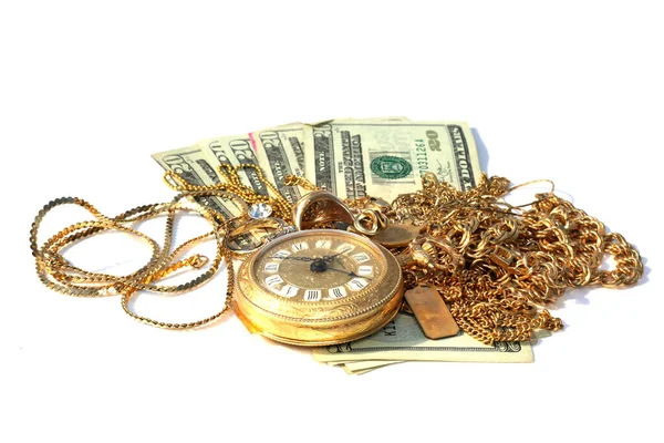 現金のためのあなたの古い壊れた金の宝石類を販売しなさい 金のための現金 現金用のコンピュータースクラップゴールド — ストック写真