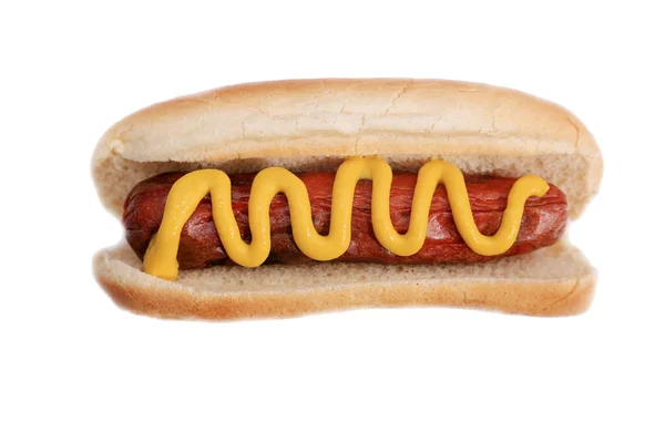 Hot Dog Met Gele Mosterd Geïsoleerd Wit Ruimte Voor Tekst — Stockfoto