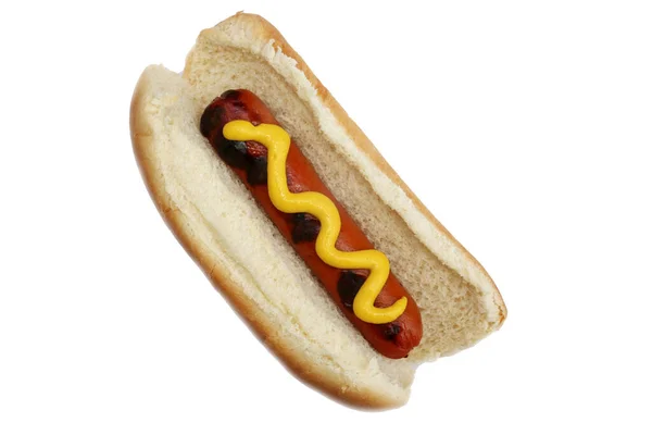 Hot Dog Yellow Mustard Isolated White Room Text — Stock Photo, Image