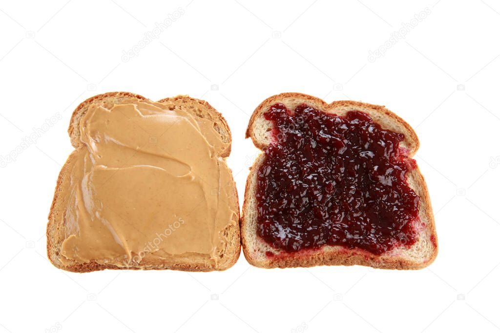 Peanut Butter and Jelly Sandwich. Isolated on White. Room for text.