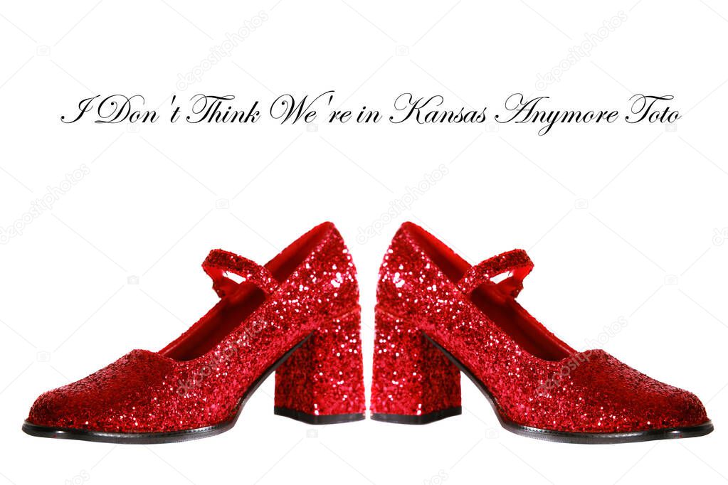 Ruby Red Slippers with red glitter isolated on white with room for your text
