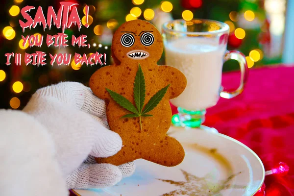 Bad Acid Trip. Santa Claus is having a bad Acid Trip. Gingerbread Man Cookie threatens Santa. Bad Cookie. Drug abuse. Hallucination on drugs. Christmas Drug Trip. Bad Sana. food and drink.