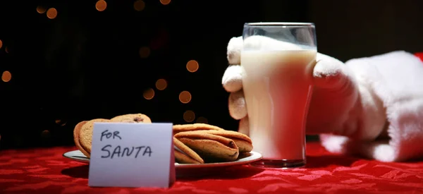 Papai Noel Gosta Leite Biscoitos Deixados Fora Para Ele Véspera — Fotografia de Stock