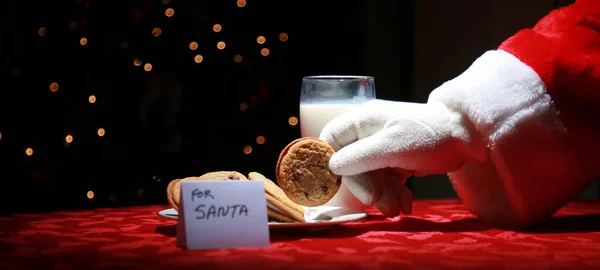 Papai Noel Gosta Leite Biscoitos Deixados Fora Para Ele Véspera — Fotografia de Stock