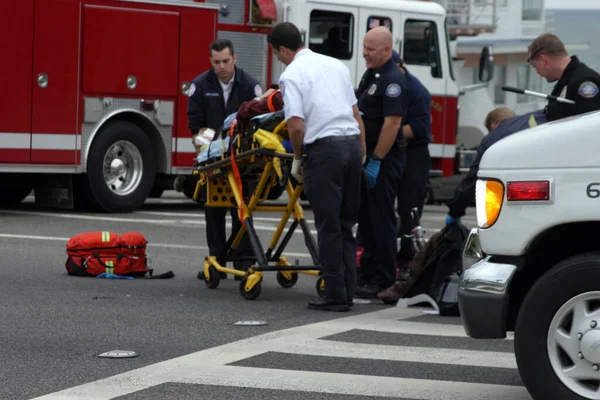 Motorcycle Accident Medical Staff Rescuing Man — Stock Photo, Image