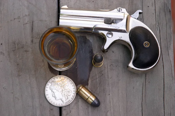 Genuine Antique 1887 Double Derringer Pocket Pistol Isolated White Room — Stock Photo, Image