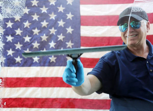 4Th July Window Washing Window Cleaning Window Washing American Flag — Stock Photo, Image