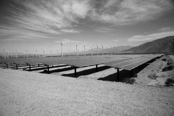 solar panels in a photovoltaic power station. Solar power panels. Solar power plants. Solar panels in California. Black and White.
