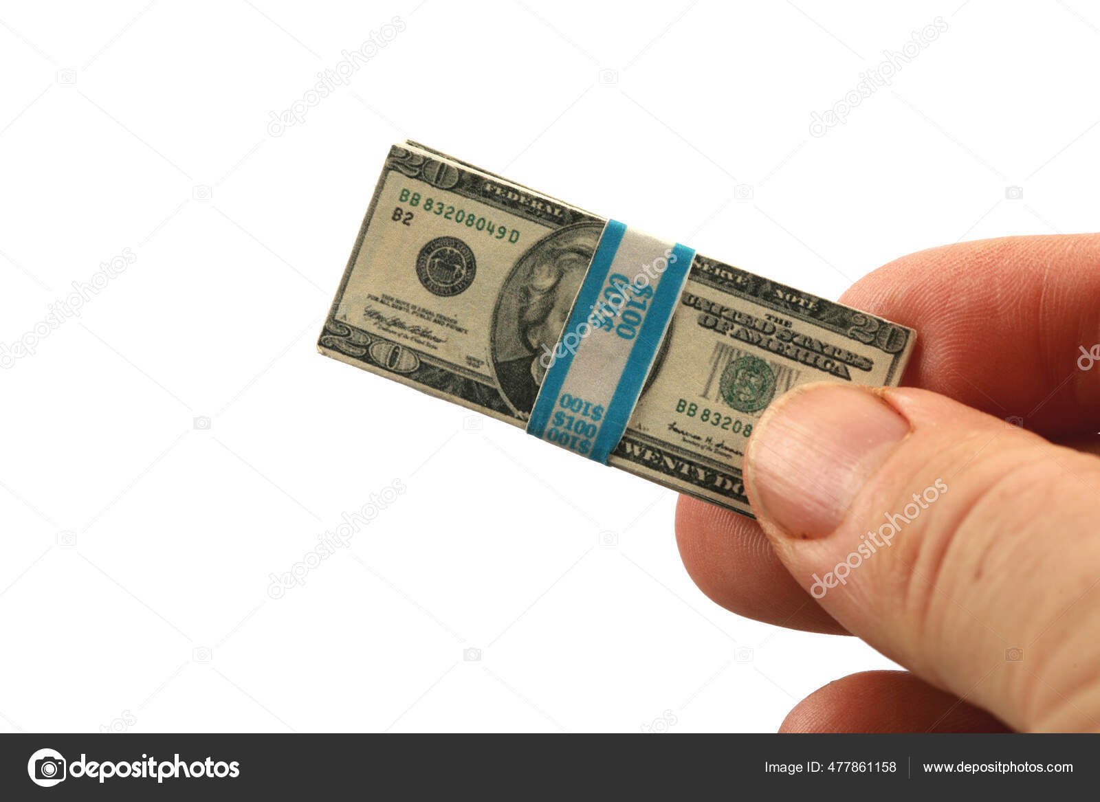 缩小美国的货币由镊子持有的20美元小额钞票全球经济萎缩在白色上隔离——图库图片© mikeledray #477861158