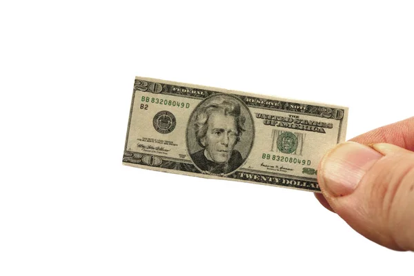 Küçülen Amerikan Parası Cımbızla Tutulan Dolarlık Minyatür Banknot Dünya Çapında — Stok fotoğraf