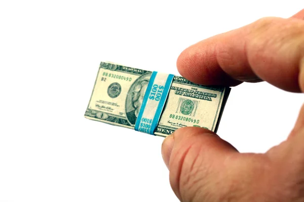 Zmenšující Americké Peníze Miniaturní Dvacetidolarová Bankovka Kterou Drží Pinzeta Celosvětově — Stock fotografie