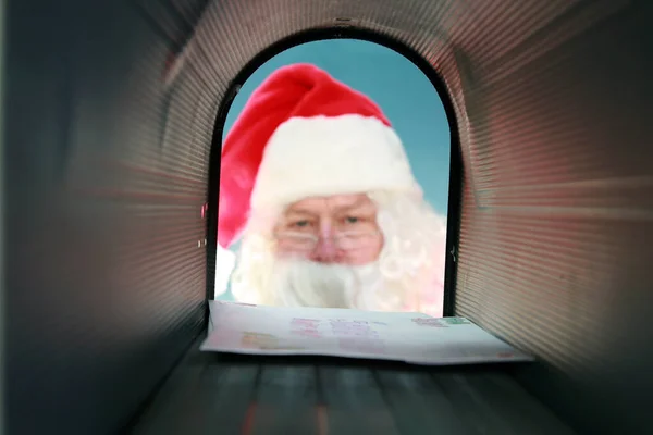Caixa Correio Pai Natal Papai Noel Prepara Para Mail Recebe — Fotografia de Stock