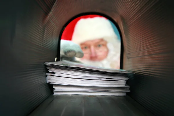 Skrzynka Pocztowa Świętego Mikołaja Święty Mikołaj Przygotowuje Się Poczty Lub — Zdjęcie stockowe