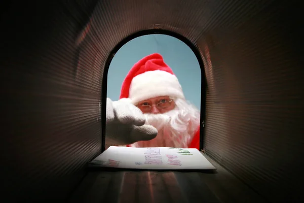 Caixa Correio Pai Natal Papai Noel Prepara Para Mail Recebe — Fotografia de Stock