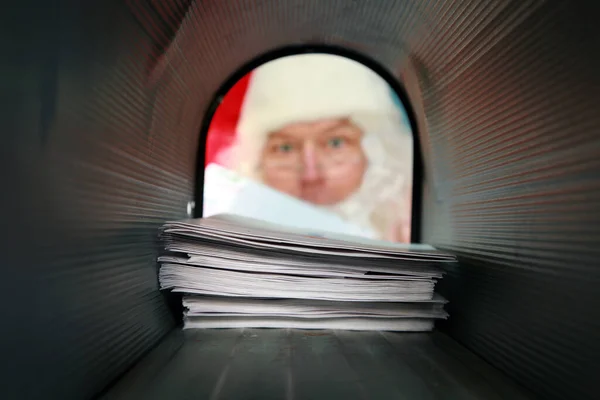Santa Claus Mail Box Santa Claus Prepares Mail Receives Red — Stock Photo, Image