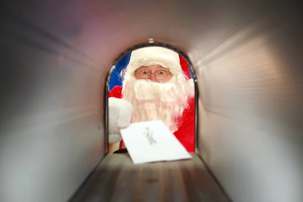 Caixa Correio Pai Natal Papai Noel Prepara Para Mail Recebe — Fotografia de Stock