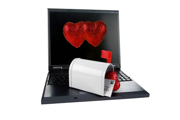 Computer Keyboard Hearts Online Dating Sites Match Making Websites Internet — Stock Photo, Image