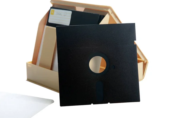 Discos Flexíveis Polegadas Discos Disquetes Vintage Isolado Branco Uma Pilha — Fotografia de Stock