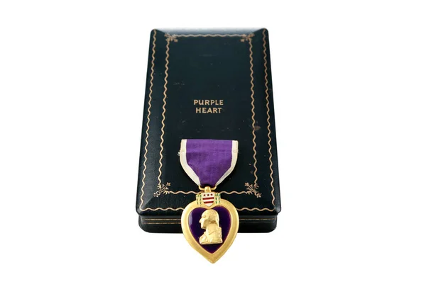 World War Two Purple Heart Coloca Cima Sua Vitrine Corações — Fotografia de Stock