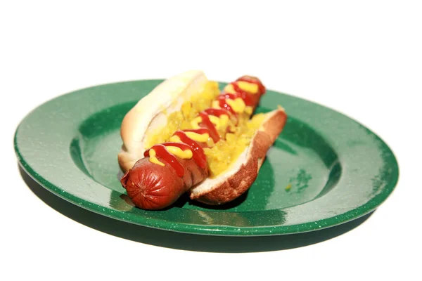 Hot Dog Hot Dog Mustard Isolated White Room Text Hot — Foto Stock