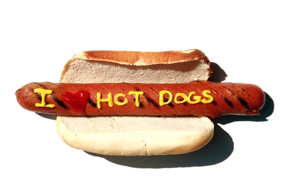 Hot Dog Hot Dog Mustard Isolated White Room Text Hot — 스톡 사진