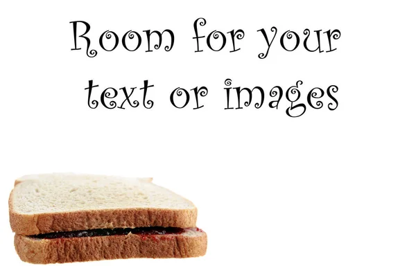 Peanut Butter Jelly Sandwich Isolated White Room Text Clipping Path — Fotografia de Stock