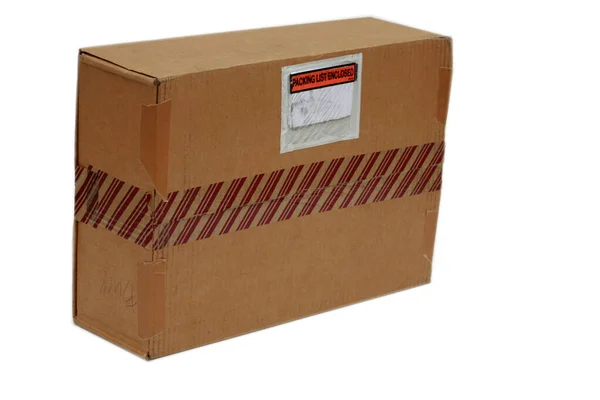 Karton Vorhanden Isoliert Auf Weiß Versiegelter Karton Leere Pappschachtel Weihnachtsgeschenke — Stockfoto