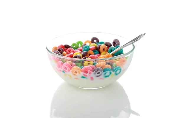 Cereal Isolate White Room Text Clear Glass Bowl Cereal Milk — Stock Photo, Image
