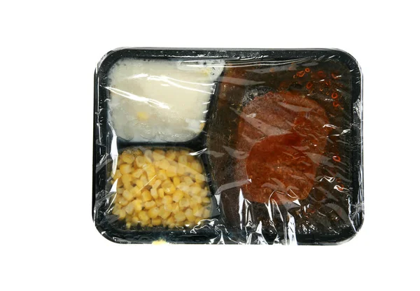 Kolacja Telewizyjna Kuchenka Mikrofalowa Klasyczny Stek Salisbury Obiad Tłuczonymi Ziemniakami — Zdjęcie stockowe