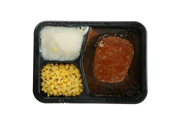 Dinner Mikrowellenmahlzeit Vorhanden Ein Klassisches Salisbury Steak Dinner Mit Kartoffelbrei — Stockfoto