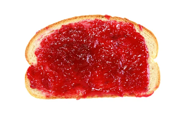 Brød Med Jordbærsyltetøj Åben Ansigt Jordnøddesmør Jelly Sandwich Isoleret Hvid - Stock-foto